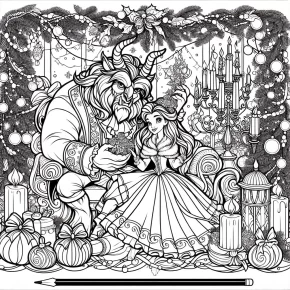 beauty and the beast christmas coloring pages