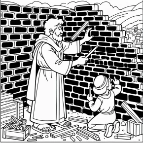 coloring pages nehemiah rebuilding wall