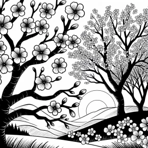 coloring pages of cherry blossom trees