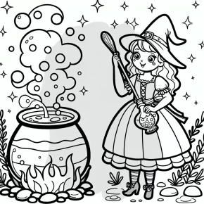 a witch with a bubbling potion.