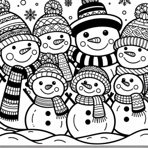 snowmen with scarves and hats.