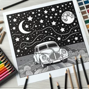 a car with a moon and stars.