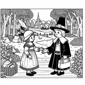 indian and pilgrim coloring pages