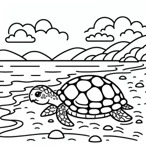 a turtle slowly crossing the beach.