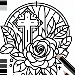 rose and cross coloring pages