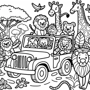 a car with a jungle animal parade.