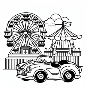 a car with a carnival ride.