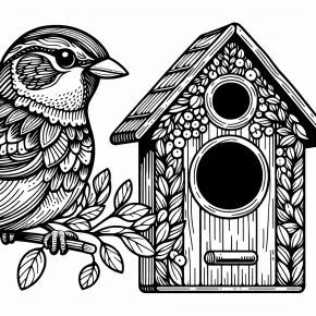 a sparrow sitting in a birdhouse.