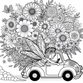 a car full of flowers that fairy driving it.