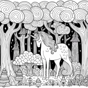 a unicorn in a mystical forest.