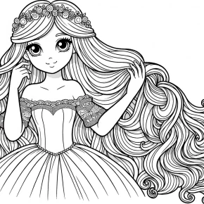 rapunzel brushing her long hair.