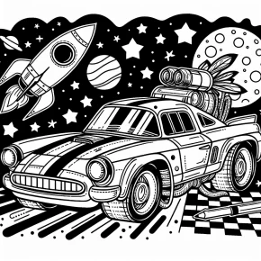 a car with a space rocket.