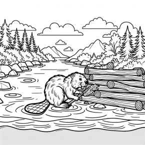 a beaver building a dam in a stream.