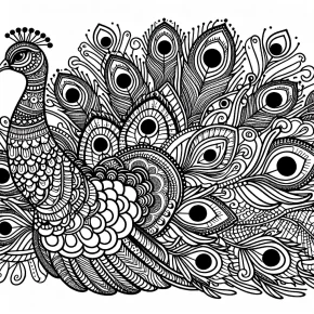 a detailed peacock with patterned feathers.