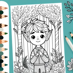 an elf with pointed ears in a forest.