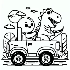 a car with a dinosaur driver.