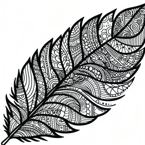 an intricate feather with zentangle patterns.