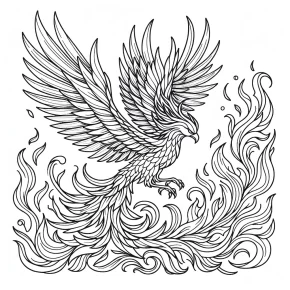 a phoenix flying through flames.