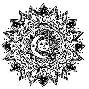 a mandala with sun and moon motifs.