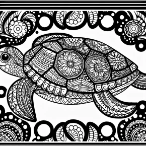 a detailed turtle with zentangle shell.