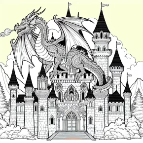 a dragon perched on a castle.