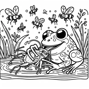 a frog eating flies.