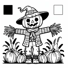 a scarecrow with a pumpkin head.