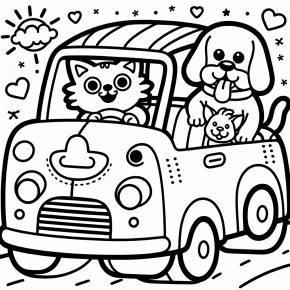 a car with a cat and dog as passengers.