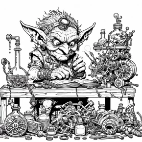 a goblin tinkering with gadgets.