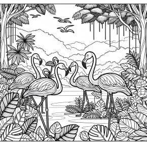 flamingos in the rainforest.