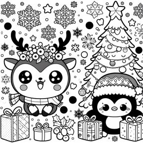 cute kawaii christmas coloring pages