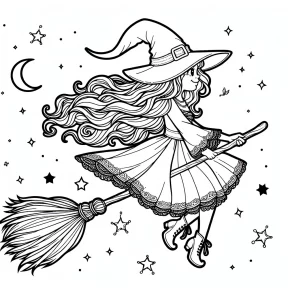 a witch riding a broomstick.