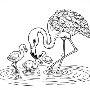 a flamingo feeding its chicks.