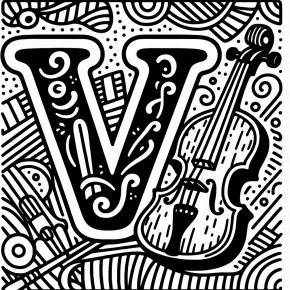 v letter and violin.