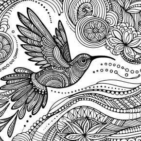 a zentangle inspired hummingbird in flight.