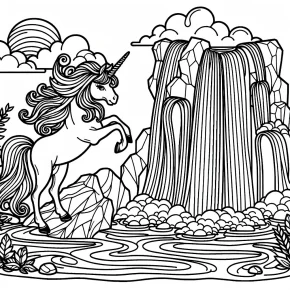 a unicorn by a waterfall.