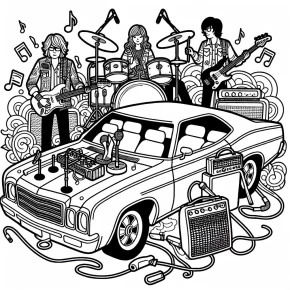 a car with a music band playing.