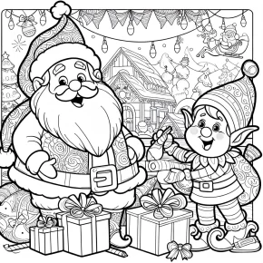 santa and elf coloring pages