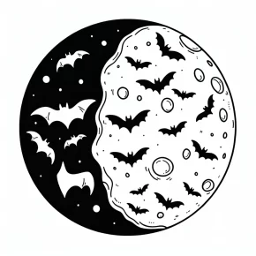 a full moon with flying bats.