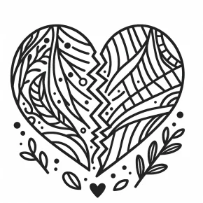 coloring pages of a broken heart