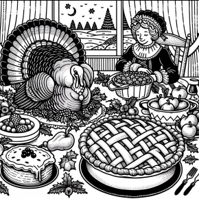 a holiday feast with turkey and pie.