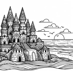 sandcastles on the shore.