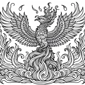 a detailed phoenix rising from the flames.