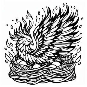 a phoenix in a fiery nest.