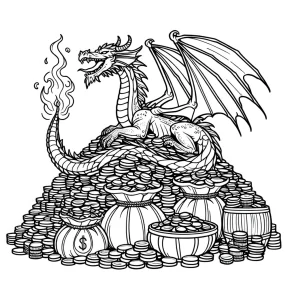 a dragon on a pile of gold.