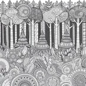 an intricate forest scene with patterns.