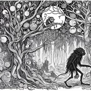 a goblin in a haunted forest.