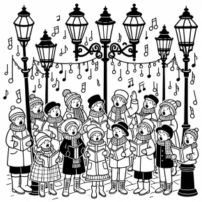 carolers singing under streetlights.