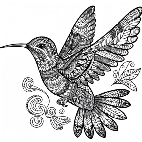 a detailed hummingbird with zentangle feathers.