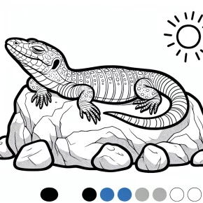 a lizard sunbathing on a rock.